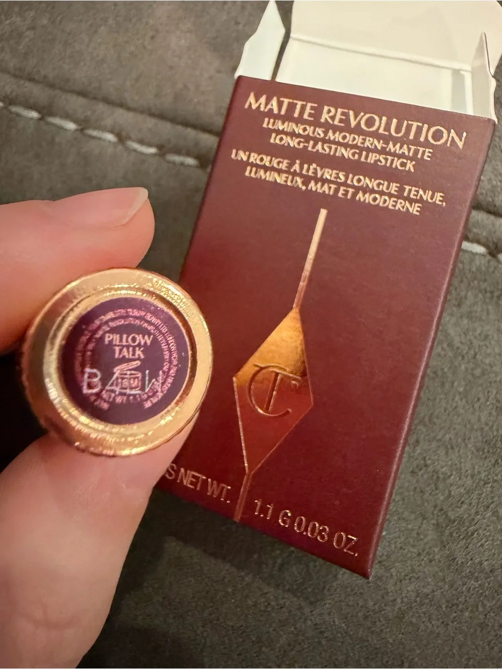 New Charlotte Tilbury Matte Revolution Nude Pink Lipstick in pillow talk mini